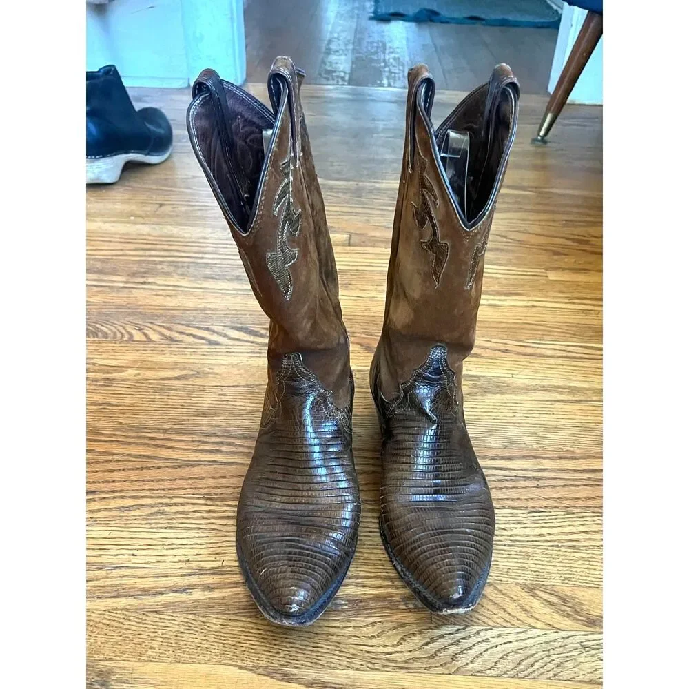 Justin Brown Teju Horned Lizard Leather Western Cowboy Boots Shoes   Mens Size 9